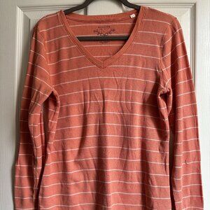 Women's Sonoma Striped Coral Thermal Long Sleeve V Neck Large
